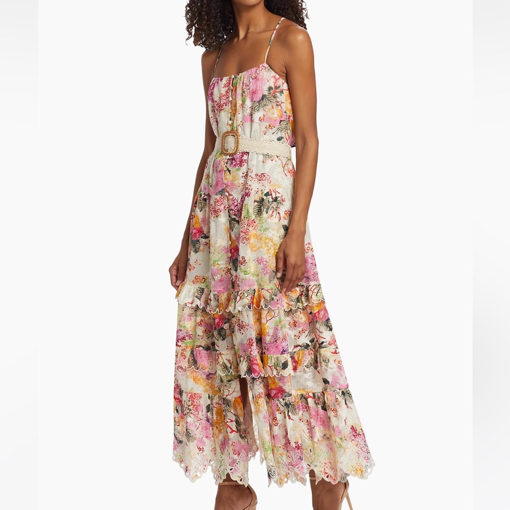 NWT Belted Floral Cotton-Blend Maxi Dress